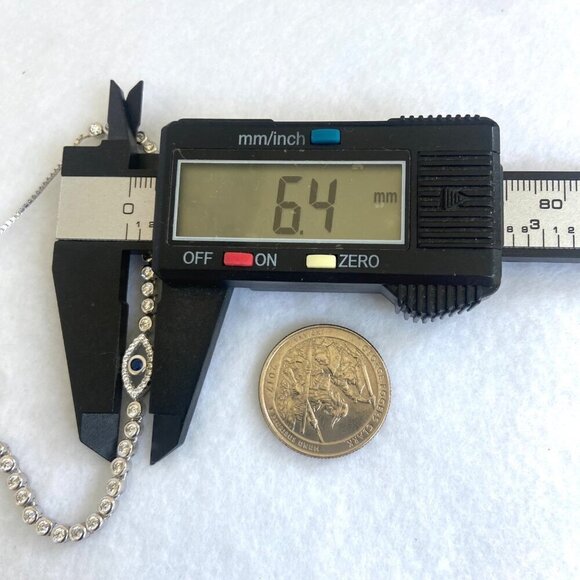 Sterling Silver 925 Blue Topaz & CZ Evil Eye Adjustable Bolo Tennis Bracelet - Picture 14 of 16